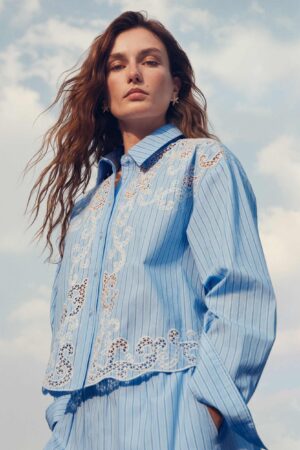 Pure Cotton Embroidered Striped Shirt
