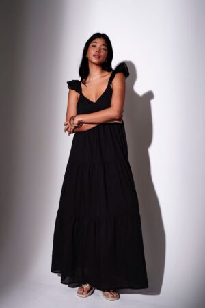 Pure Cotton Frill Sleeve Maxi Tiered Beach Dress