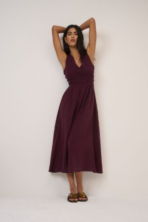 Pure Cotton Midaxi Shirred Waisted Dress