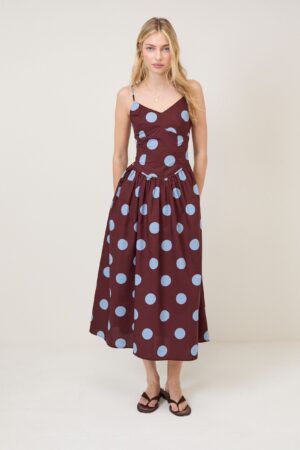 Pure Cotton Polka Dot Strappy Midi Skater Dress