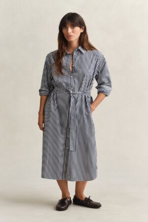 Pure Cotton Poplin Striped Midi Shirt Dress