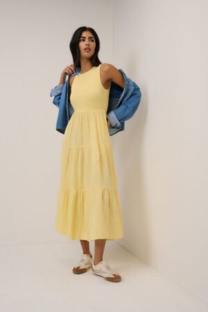 Pure Cotton Shirred Midaxi Tiered Dress