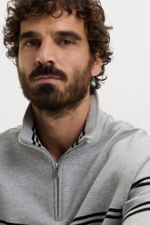 Pure Cotton Striped Half Zip Sweatshirt