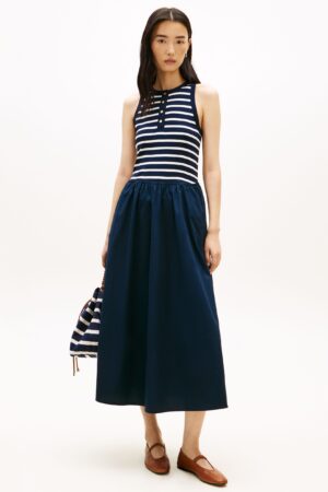 Pure Cotton Striped Midi Skater Dress