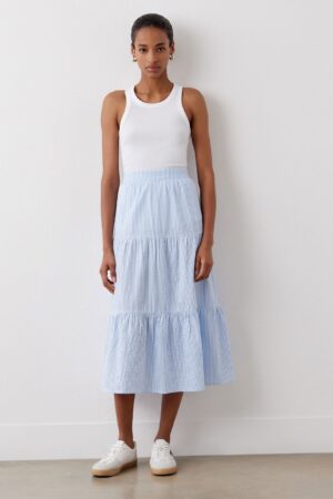 Pure Cotton Striped Midi Tiered Skirt