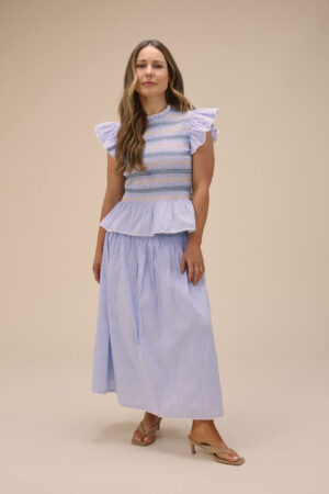 Pure Cotton Striped Shirred Midi Skirt