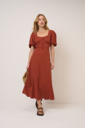 Pure Cotton Sweetheart Neckline Midi Dress