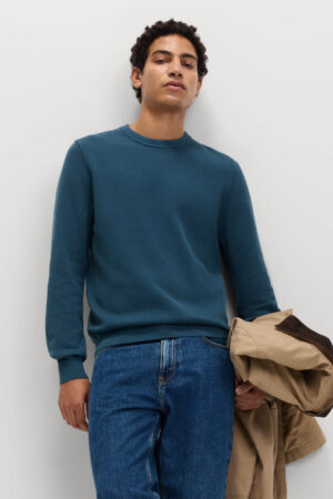 Pure Cotton Textured Crew Neck Jumper