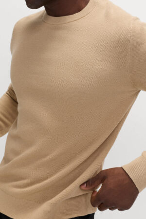 Pure Cotton Textured Crew Neck Jumper