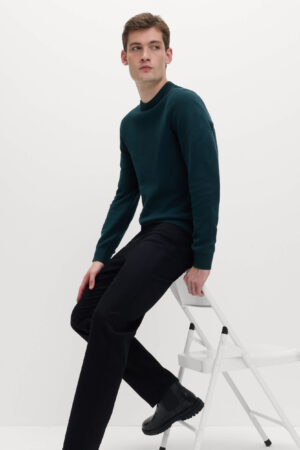 Pure Cotton Textured Crew Neck Jumper