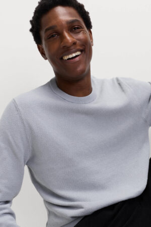 Pure Cotton Textured Crew Neck Jumper