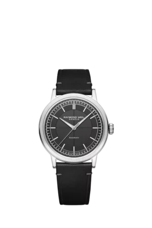 Raymond Weil Men's Millesime 39.5 Automatic Leather Strap Watch, Silver/Black