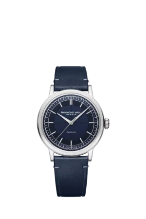 Raymond Weil Men's Millesime 39.5 Automatic Leather Strap Watch, Silver/Blue
