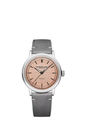 Raymond Weil Men's Millesime 39.5 Automatic Leather Strap Watch, Silver/Rose