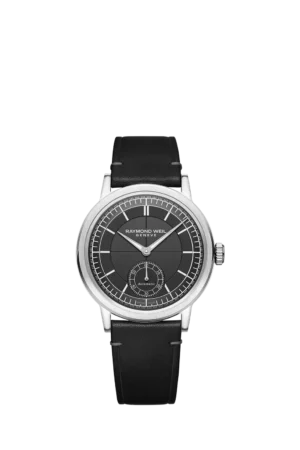 Raymond Weil Men's Millesime 39.5 Seconds Dial Automatic Leather Strap Watch, Silver/Black