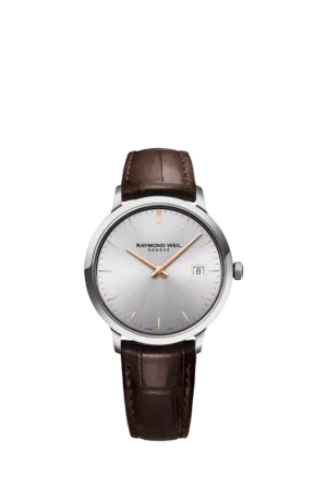 Raymond Weil Men's Toccata 39.5 Date Leather Strap Watch, Silver/Brown