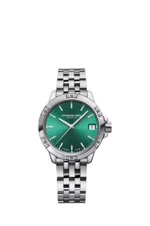 Raymond Weil Women's Tango 30 Date Bracelet Strap Watch, Silver/Green
