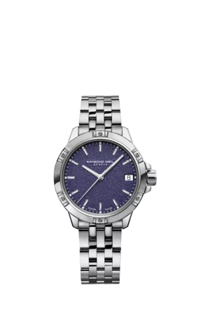 Raymond Weil Women's Tango 30 Frosted Date Bracelet Strap Watch, Silver/Purple