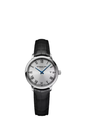 Raymond Weil Women's Toccata 29 Date Leather Strap Watch, Silver/Black