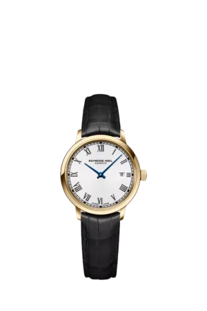 Raymond Weil Women's Toccata 29 Date Leather Strap Watch, White/Black