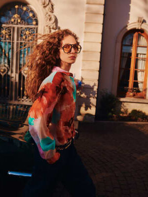Red Floral Print Long Sleeve Blouse