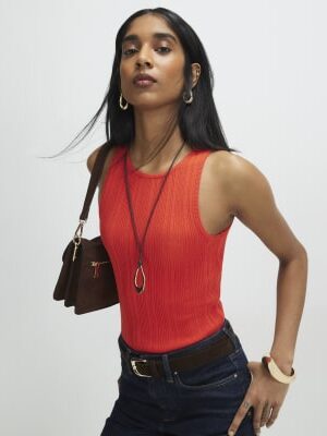 Red Ribbed Knitted Vest Top