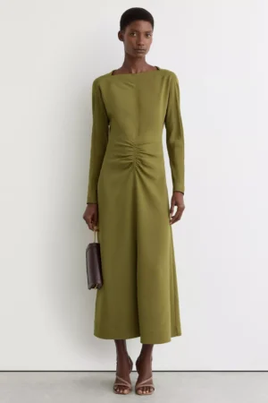 Reiss Adriana Ruched Midi Dress, Chartreuse Green