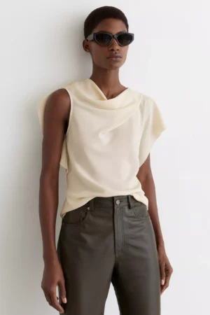 Reiss Natalie Drape Top, Ivory