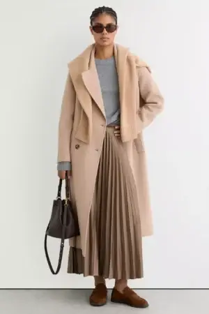 Reiss Seren Pleated Satin Skirt, Mocha Brown
