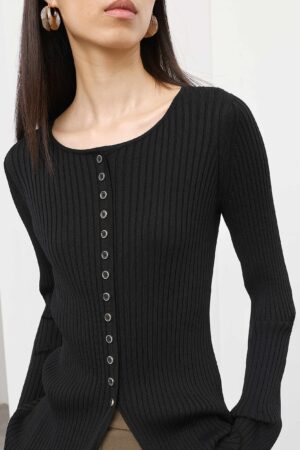 Ribbed Crew Neck Cardigan