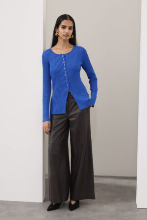 Ribbed Crew Neck Cardigan