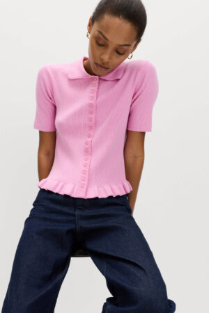 Ribbed Frill Detail Collared Cardigan