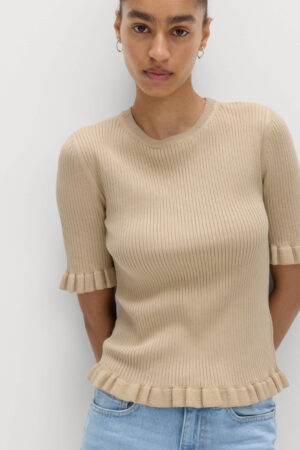 Ribbed Frill Detail Knitted Top
