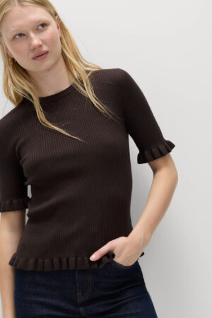 Ribbed Frill Detail Knitted Top