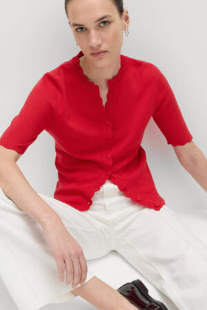 Ribbed Scallop Edge Slim Fit Cardigan
