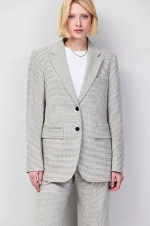 Ro&Zo Houndstooth Single Breasted Blazer, Natural