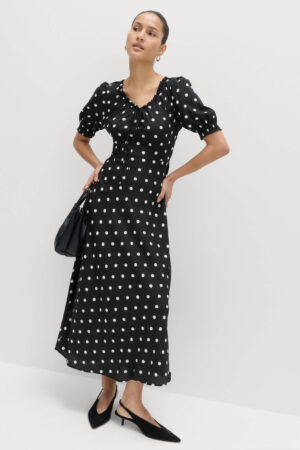 Ruched Midi Tea Dress