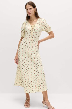 Ruched Midi Tea Dress