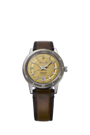 Seiko SRPL75J1 Men's Leather Strap Watch, Golden Yellow