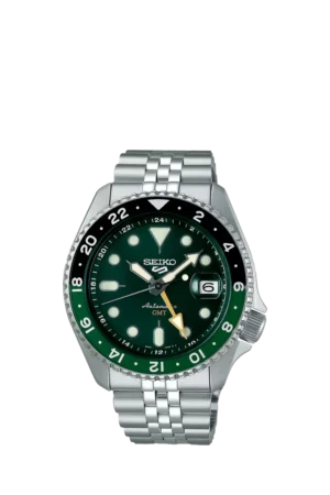 Seiko SSK035K1 Men's 5 Sports SKX GMT Date Automatic Bracelet Strap Watch, Green/Silver