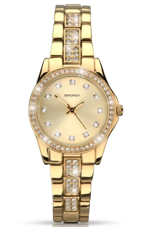 Sekonda 2020.27 Women's Diamante Bracelet Strap Watch, Gold