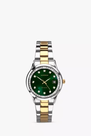Sekonda 40295.27 Women's Two-Tone Crystal Bracelet Strap Watch, Silver/Gold/Green