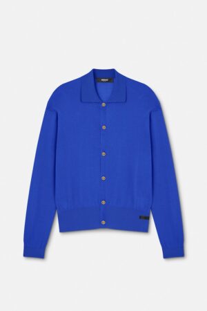 Silk-Cotton Knit Polo Cardigan