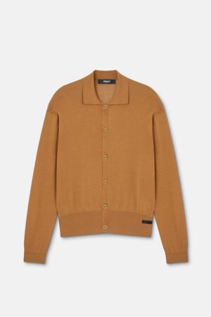 Silk-Cotton Knit Polo Cardigan