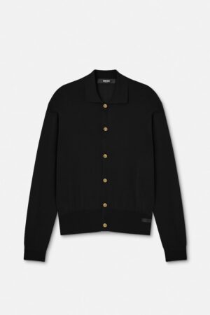 Silk-Cotton Knit Polo Cardigan
