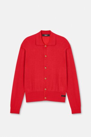 Silk-Cotton Knit Polo Cardigan