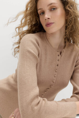 Soft Touch Crew Neck Peplum Fitted Cardigan
