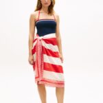 Striped Knee Length Beach Cover Up Sarong