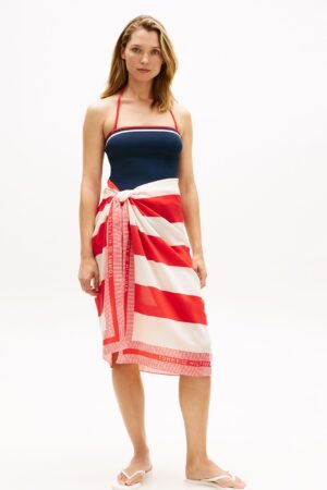 Striped Knee Length Beach Cover Up Sarong