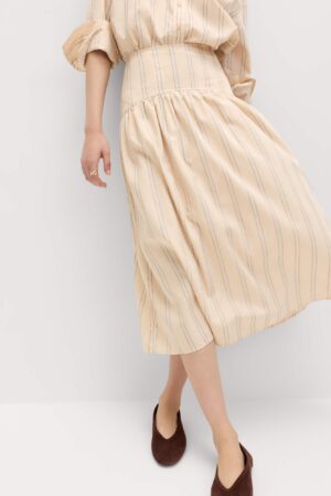 Striped Midaxi Circle Skirt With Cotton